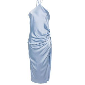 Jonathan Simkhai Hansel Halter Neck Blue Satin Midi Dress Size 6